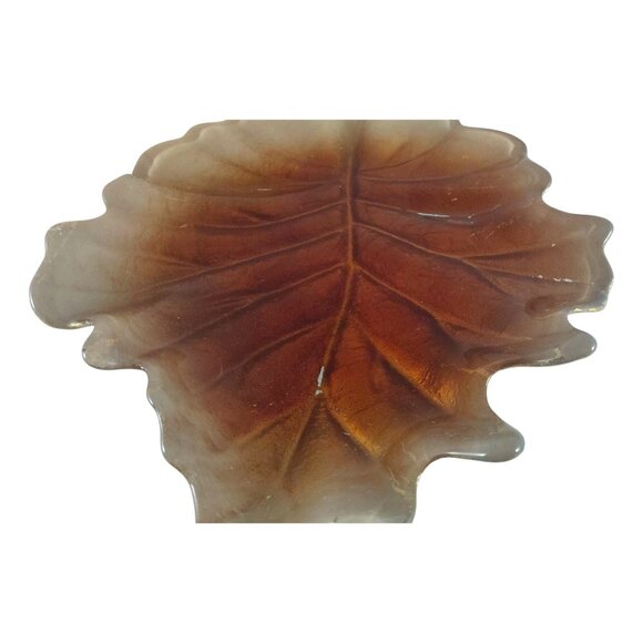 Vintage Amber Glass Leaf Shaped Trinket Dish - Picture 5 of 10
